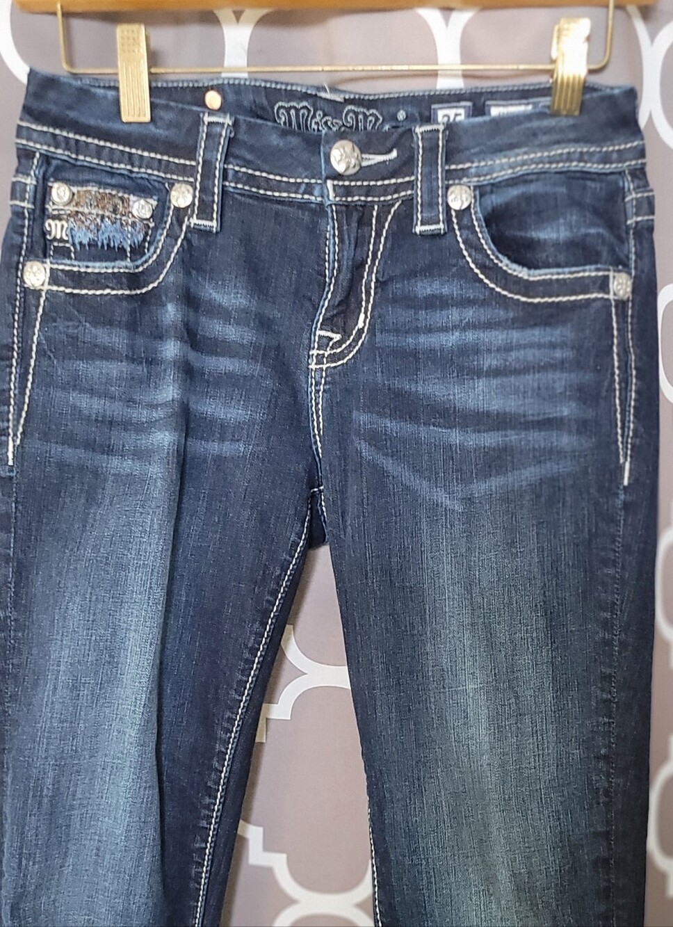 Miss Me Dark Blue Skinny Jeans with Subtle Fading - Picture 2 of 12